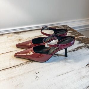 Chic Burgundy Patent Heels with Ankle Strap